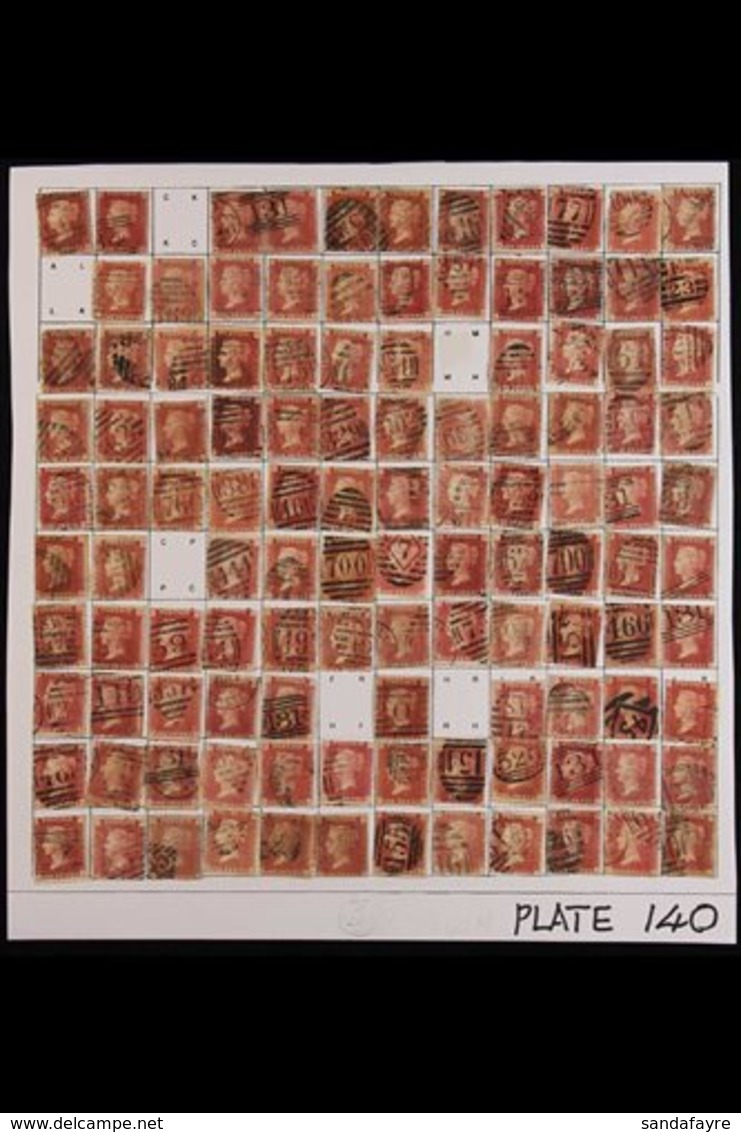 1864-79 PENNY RED PARTIAL PLATE RECONSTRUCTION PLATE 140 - A Largely Complete Used Reconstruction With 223 Of The 240 Ch - Other & Unclassified