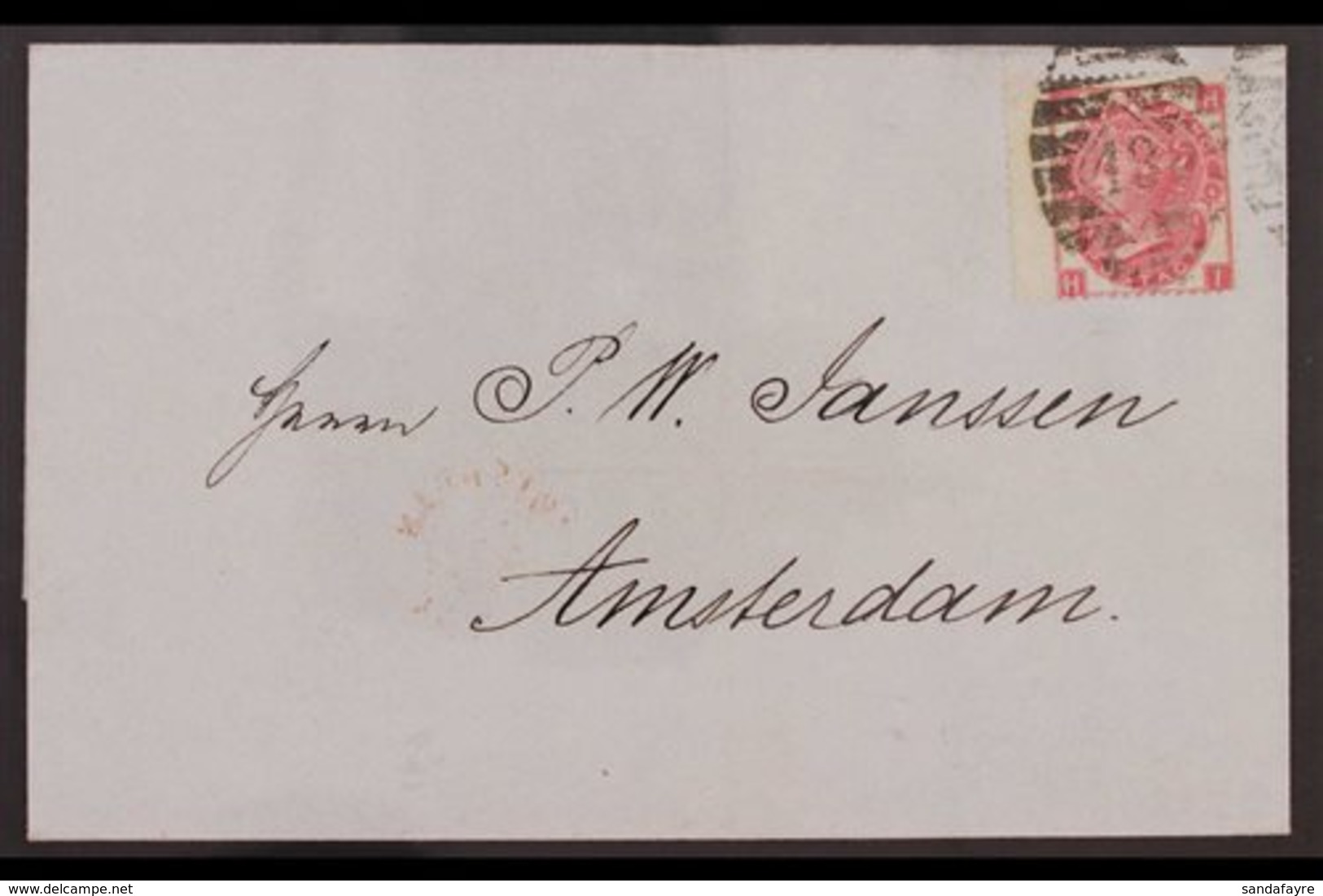 1867 (May) Entire Addressed To Netherlands Bearing 1865-67 3d Rose Plate 4 (SG 92) Tied By "18" Numeral Cancel, Plus "Lo - Otros & Sin Clasificación