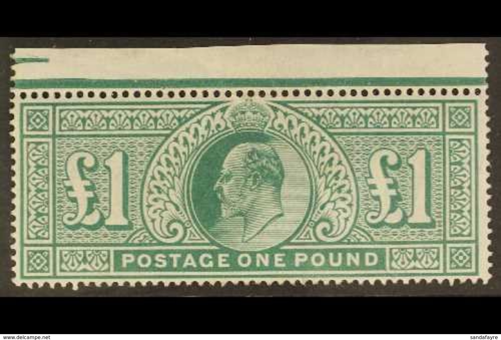 1911 - 13 £1 Deep Green, Somerset House Printing, Ed VII, SG 320, Couple Light Gum Bends Otherwise Very Fine Marginal NE - Unclassified