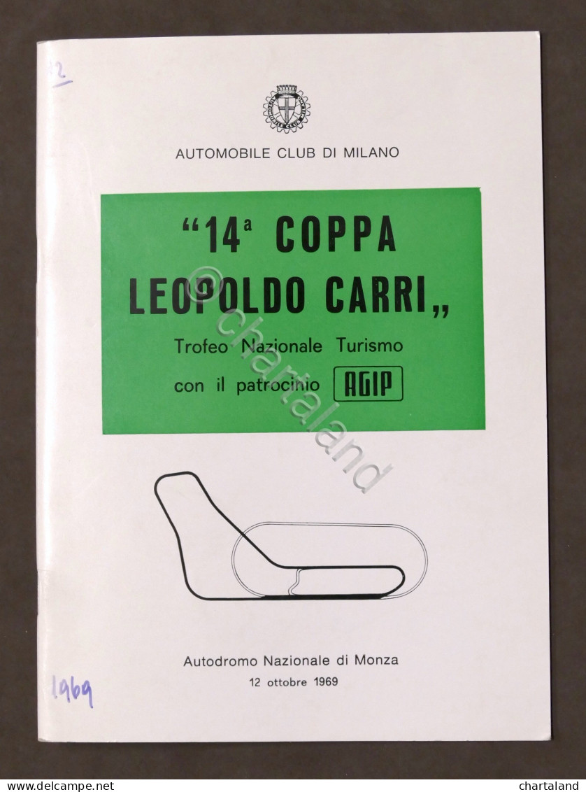 14^ Coppa Leopoldo Carri Trofeo Naz. Turismo Autodromo Monza 1969 - Regolamento - Altri & Non Classificati