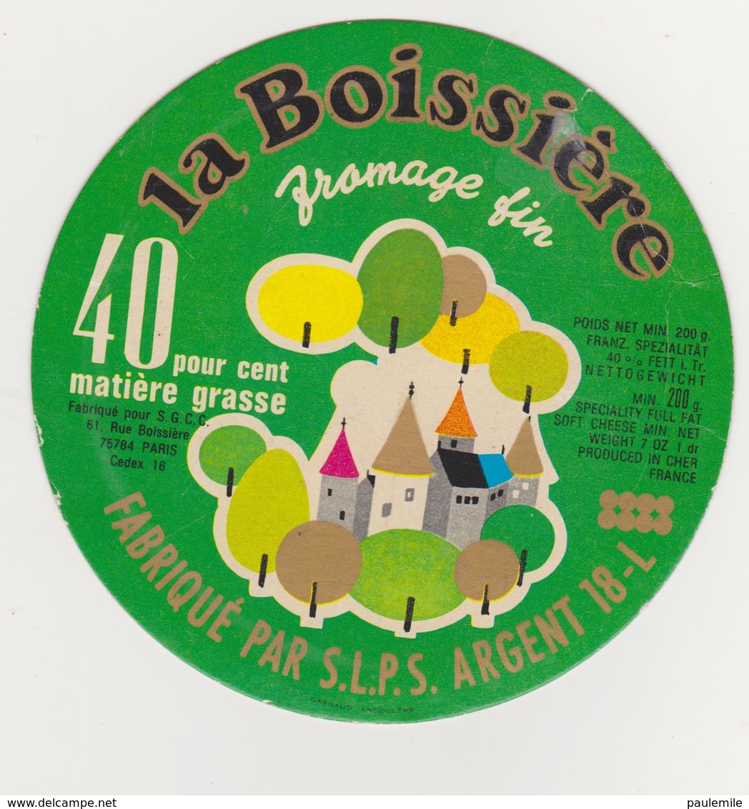 ETIQUETTE DE FROMAGE LA BOISSIERE SLPS ARGENT 18 L (CARTON) - Fromage