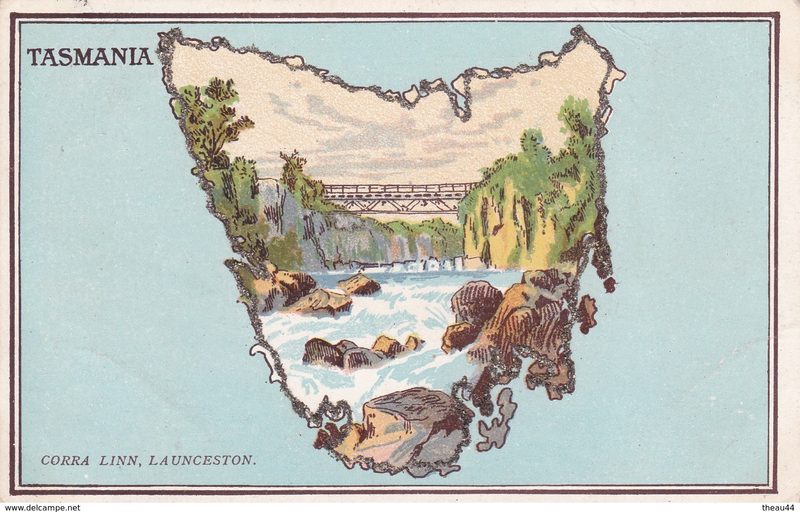 AUSTRALIE   -  TASMANIA   -  Carte De L'Etat  -  Corra Linn, Launceston  -  Paillettes Sur La Carte  -  Oblitération - Autres & Non Classés