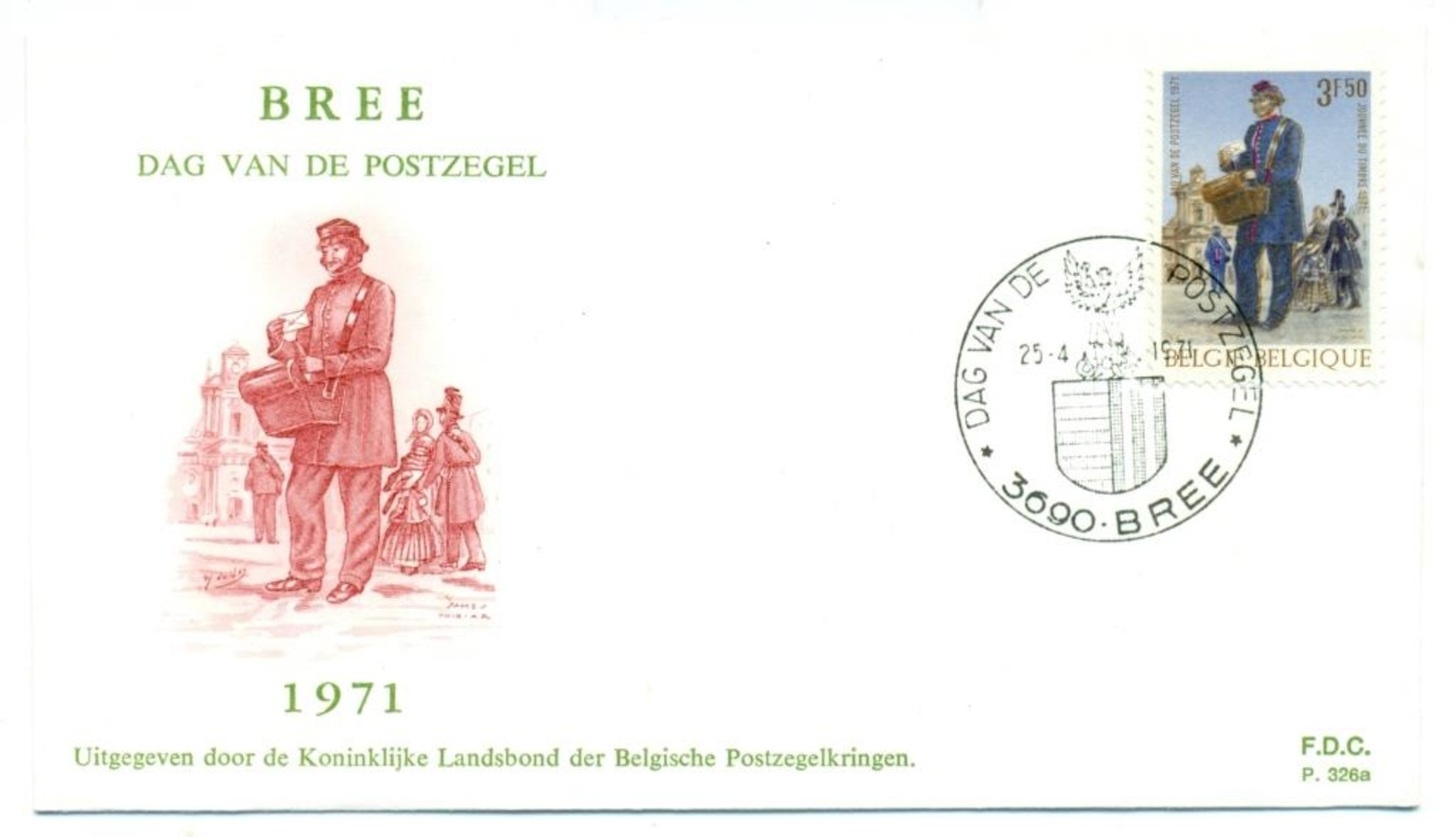 FDC COB 1577 Dag Postzegel. Messager Des Postes. Bree 25.4.1971. - 1971-1980