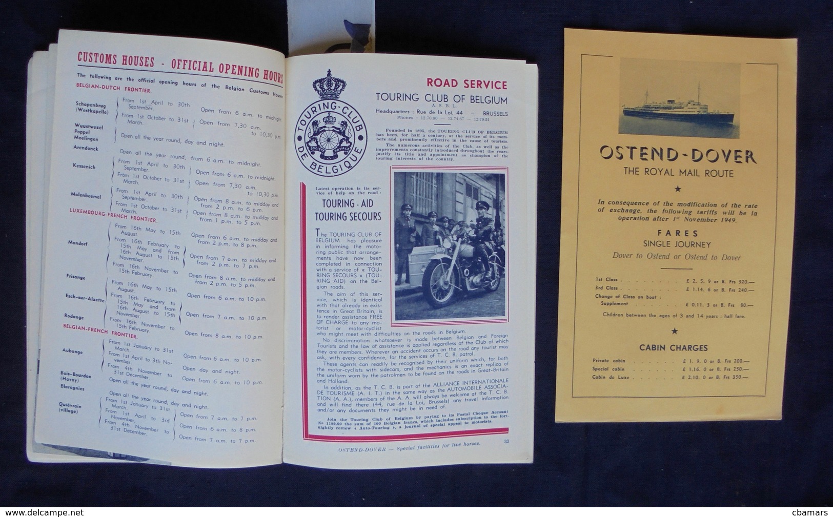 Livret Boekje DOVER-OSTEND 1949-50 BELGIUM Handbook for Motorists 82 pages Oostende  TBE