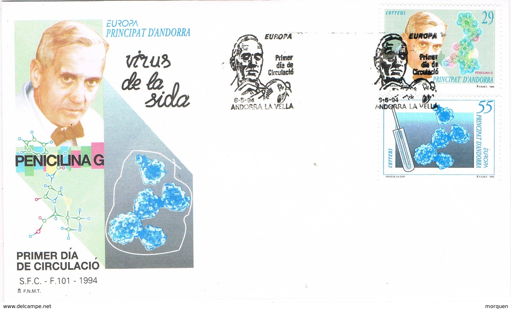 33438. Carta  F.D.C. ANDORRA La VIEJA (andorra Española) 1994. SIDA, Virus, Alexander Fleming - Cartas & Documentos