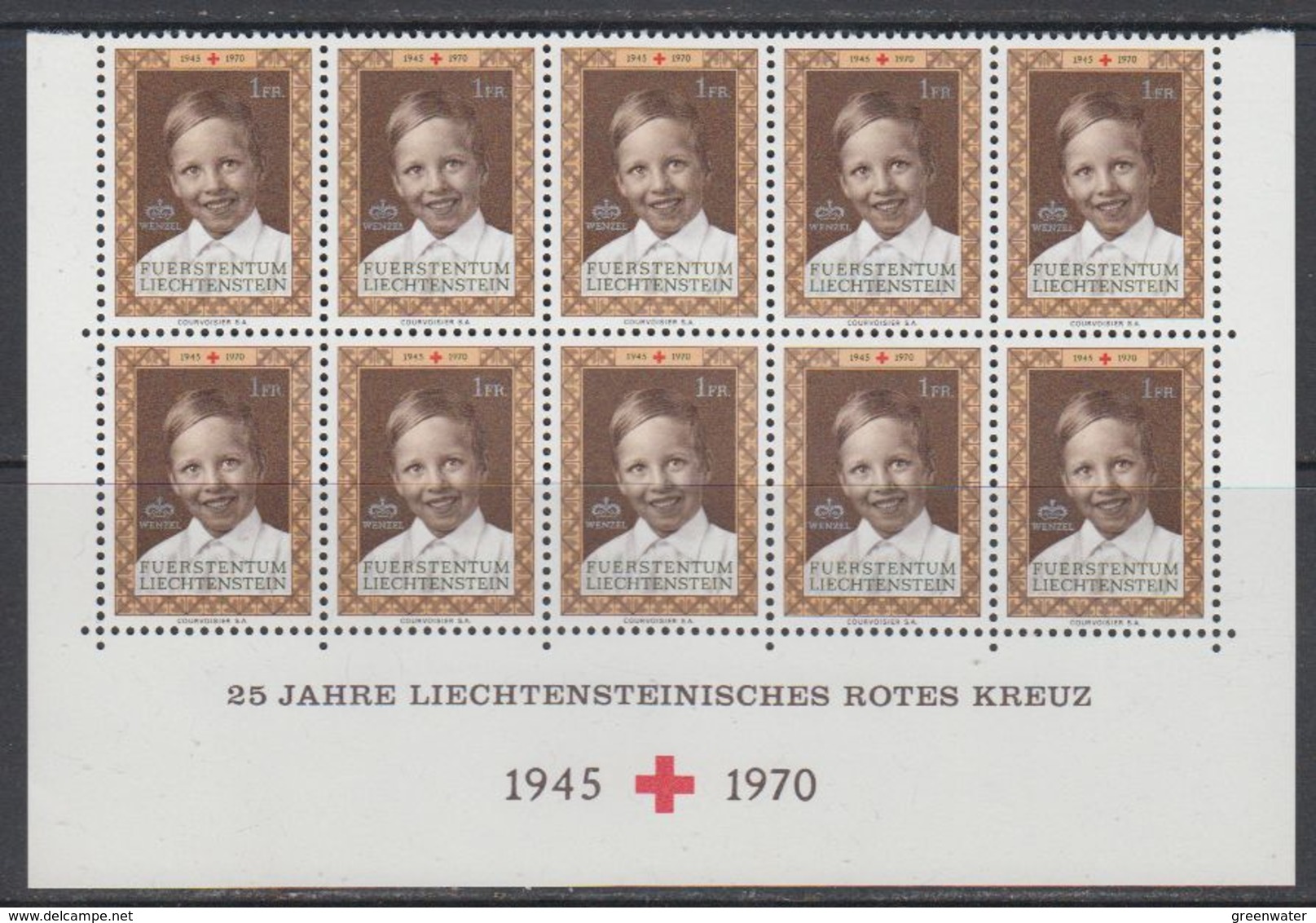 Liechtenstein 1970 25J. Liechtensteinisches Rotes Kreuz 1v 10x  ** Mnh (43528A) - Ongebruikt