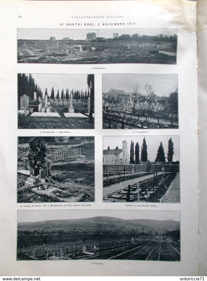 L'Illustrazione Italiana 4 Novembre 1917 WW1 Tombe Cimiteri Fiat Aviazione Carso - Guerra 1914-18