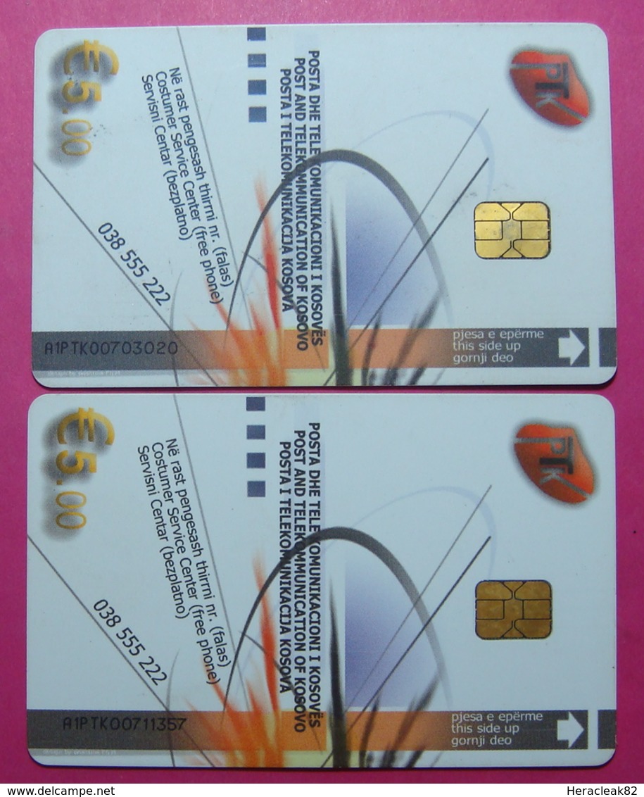 Series 007, Kosovo Lot Of 2 Chip Phone CARD 5 EURO Used Operator VALA900 (Alcatel) *Turkish National Instr* - Kosovo