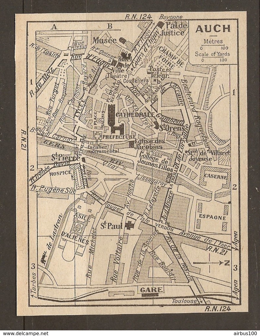 CARTE PLAN 1928 - AUCH - CASERNE ESPAGNE ASILE D'ALIENES CHAMP De FOIRE MUSEE - Topographische Karten