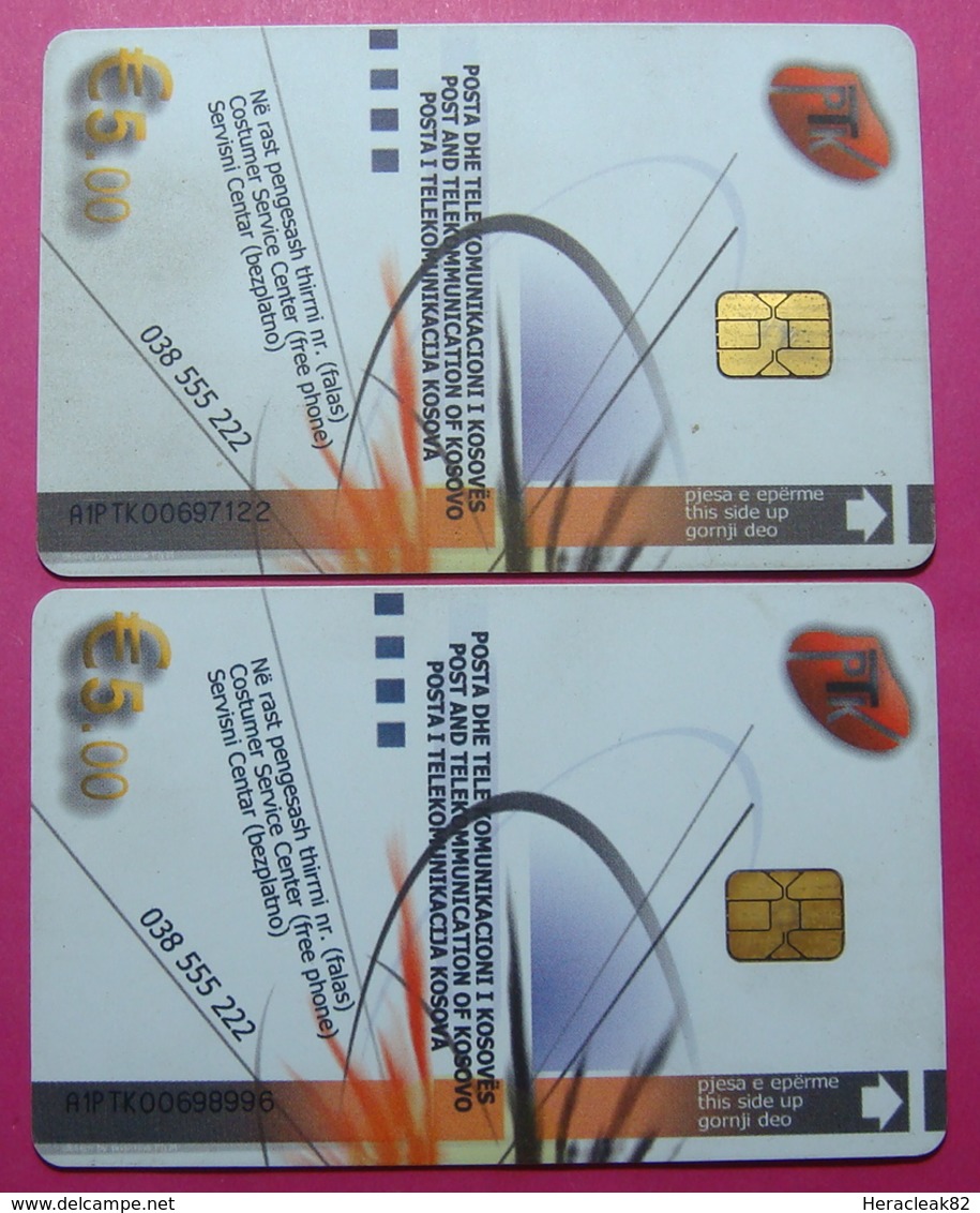 Series 006, Kosovo Lot Of 2 Chip Phone CARD 5 EURO Used Operator VALA900 (Alcatel) *Turkish National Instr* - Kosovo