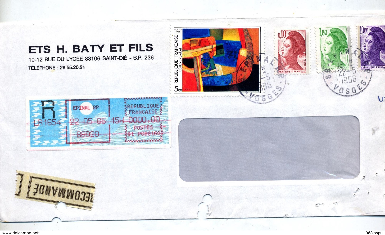 Lettre  Recommandée Epinal Sur Esteve Gandon - Manual Postmarks