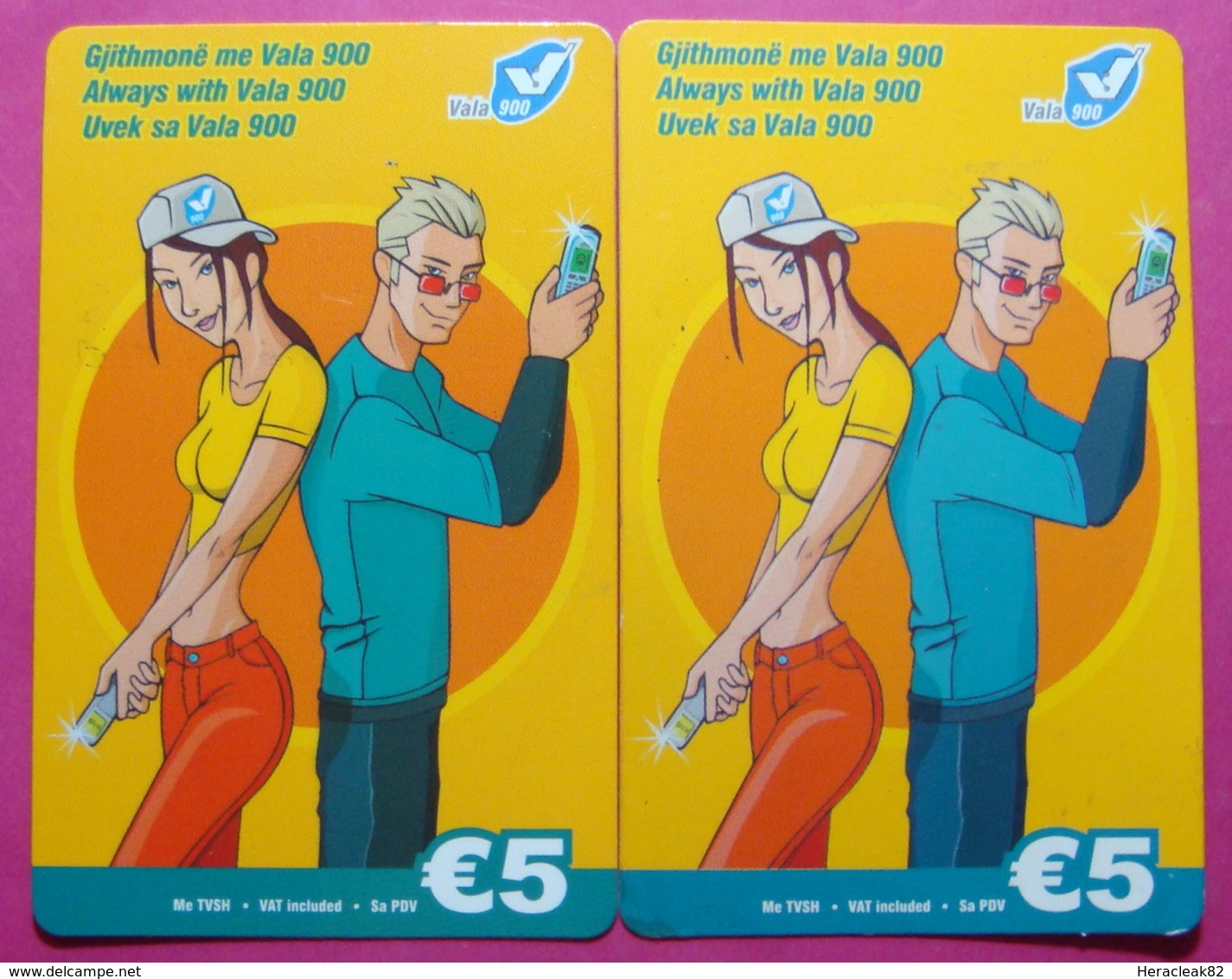 Series 7, Kosovo Lot Of 2 Prepaid Phone CARD 5 EURO Used Operator VALA900 (Alcatel) *Girl & Boy Mobiling* - Kosovo