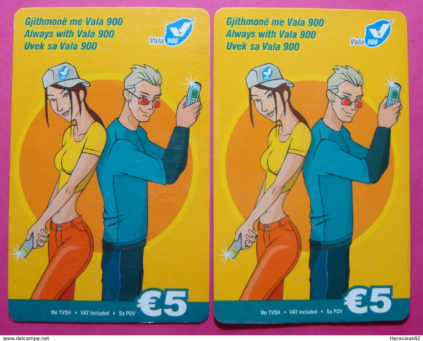 Series 3, Kosovo Lot Of 2 Prepaid Phone CARD 5 EURO Used Operator VALA900 (Alcatel) *Girl & Boy Mobiling* - Kosovo