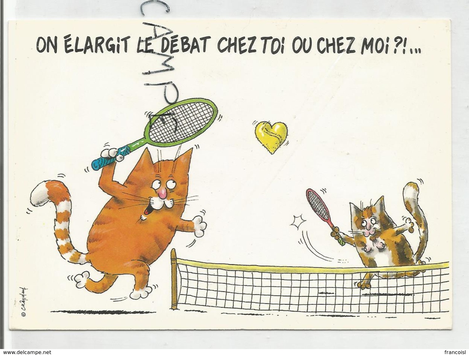 Belzebetes. D. Mennebeuf. Deux Chats Jouent Au Tennis:" On élargit Le Débat Chez Toi Ou Chez Moi?!..." - Humor