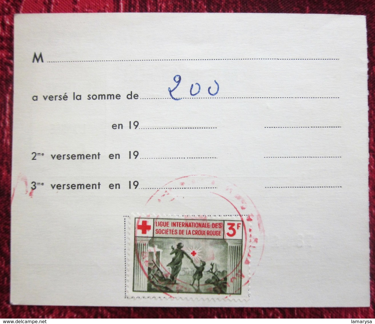 1958 CARTE ADHÉRENT Timbres  Europe  France  Erinnophilie  2 Vignettes Ligue Internationale De La Croix Rouge Française - Red Cross