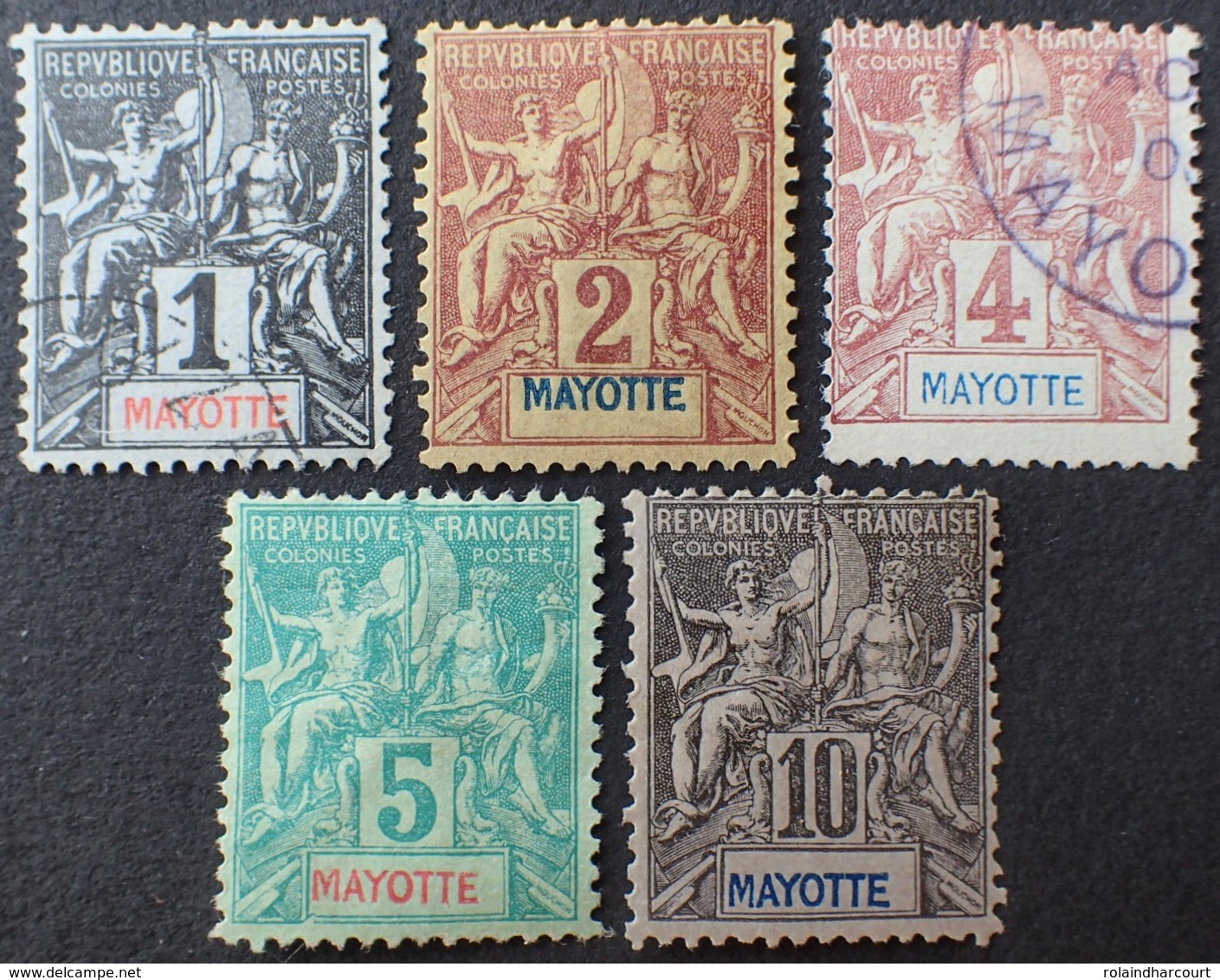 DF40266/312 - 1892 - COLONIES FR. - MAYOTTE (Archipel Des Comores) N°1 à 5 ☉/(*) - Neufs