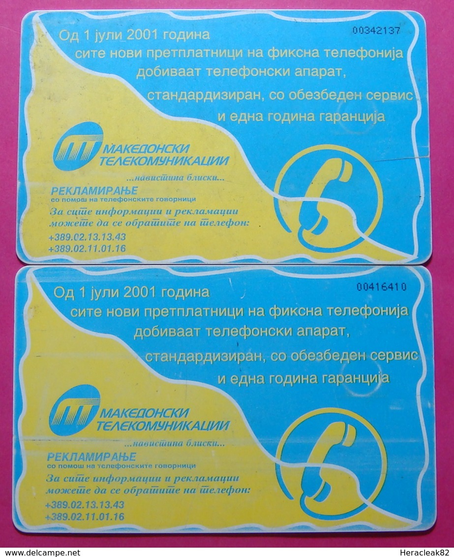Macedonia Lot Of 2 CHIP Phone CARDS 100 Units Used Operator MT *Masks* - Macédoine Du Nord
