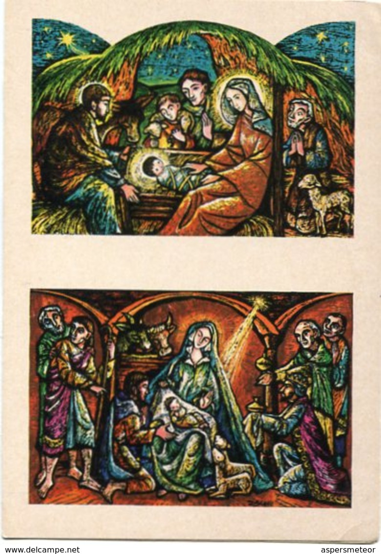 "NOCHEBUENA" I. SCHRICKER, PINTOR SIN MANOS. TARJETA DE NAVIDAD CHRISTMAS CARD CIRCA 1965 - LILHU - Otros & Sin Clasificación