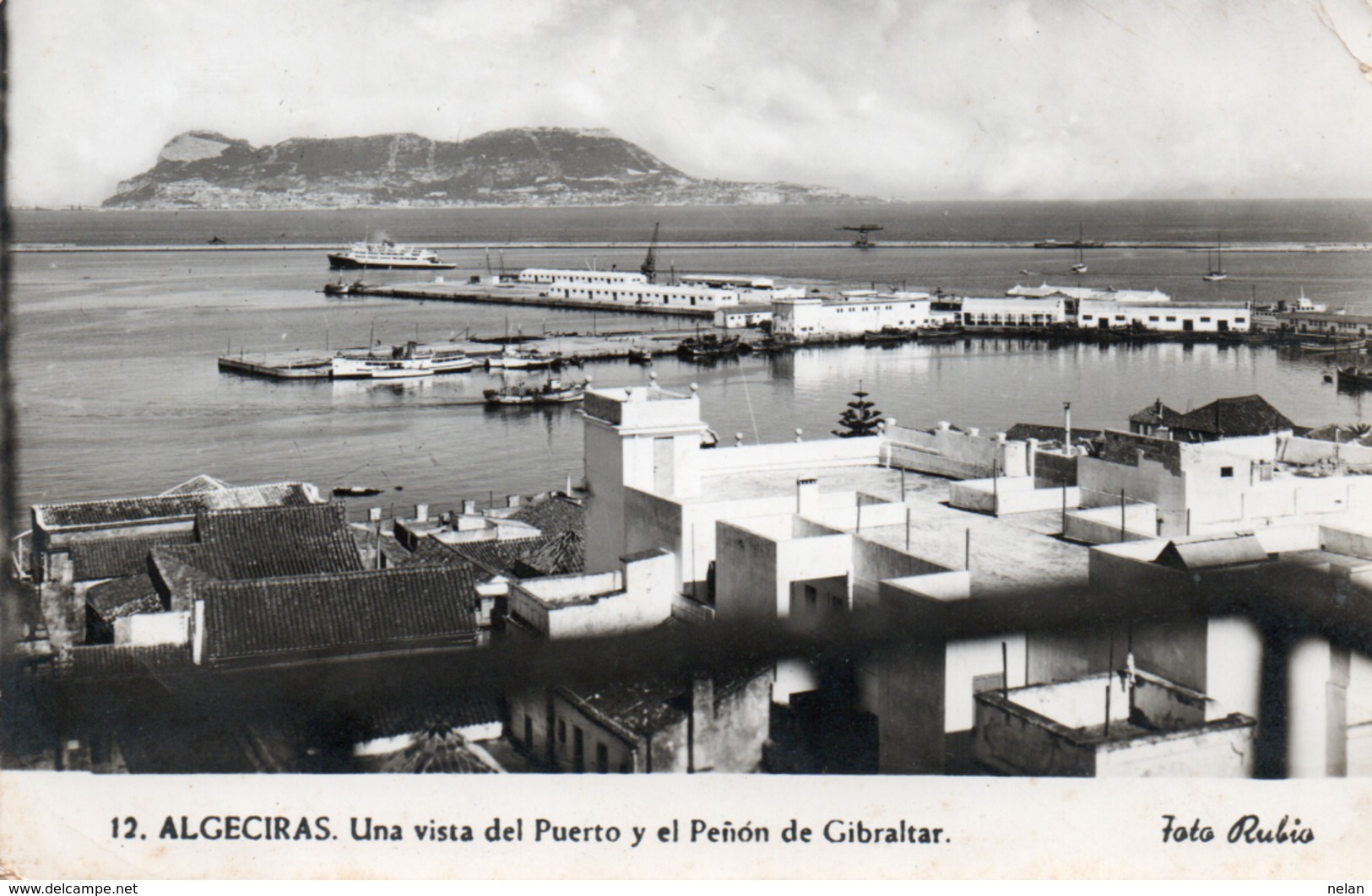ALGECIRAS-UNA VISTA DEL PUERTO Y EL PENON DE GIBRALTAR- VIAGGIATA 1956-REAL PHOTO - Cádiz