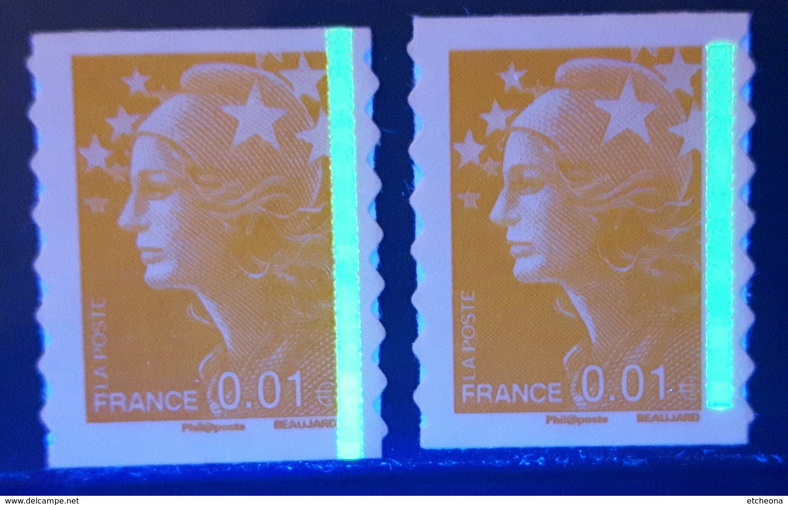 = 2 Types Phosphore Marianne Beaujard 0.01€ N°208 Phosphore Continu, Interrompu Sur Timbre - 2008-2013 Marianne De Beaujard