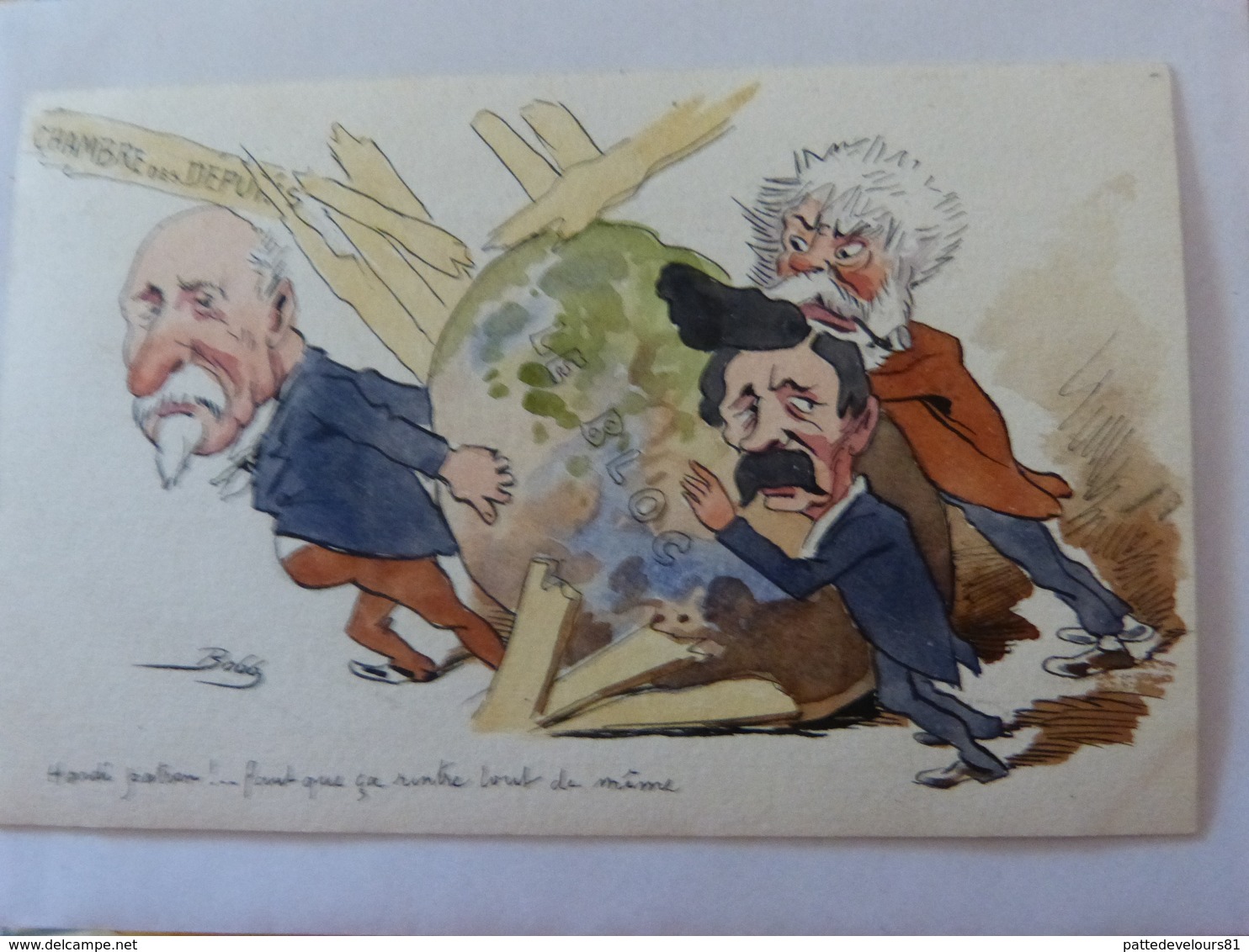 CPA Peinte à La Main Caricature Satirique Politique COMBES / PELLETAN Le Bloc Masonic  Illustrateur BOBB (2 Scans) - Satiriques