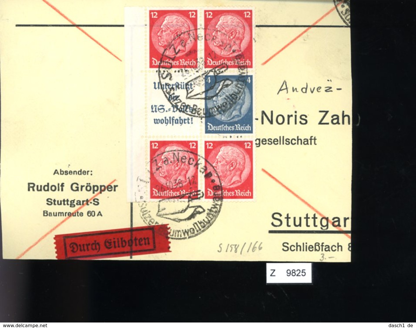 Deutsches Reich, Briefstück Aus Gebrauchspost Mit Zusammendruck: S 158, S 166 - Zusammendrucke