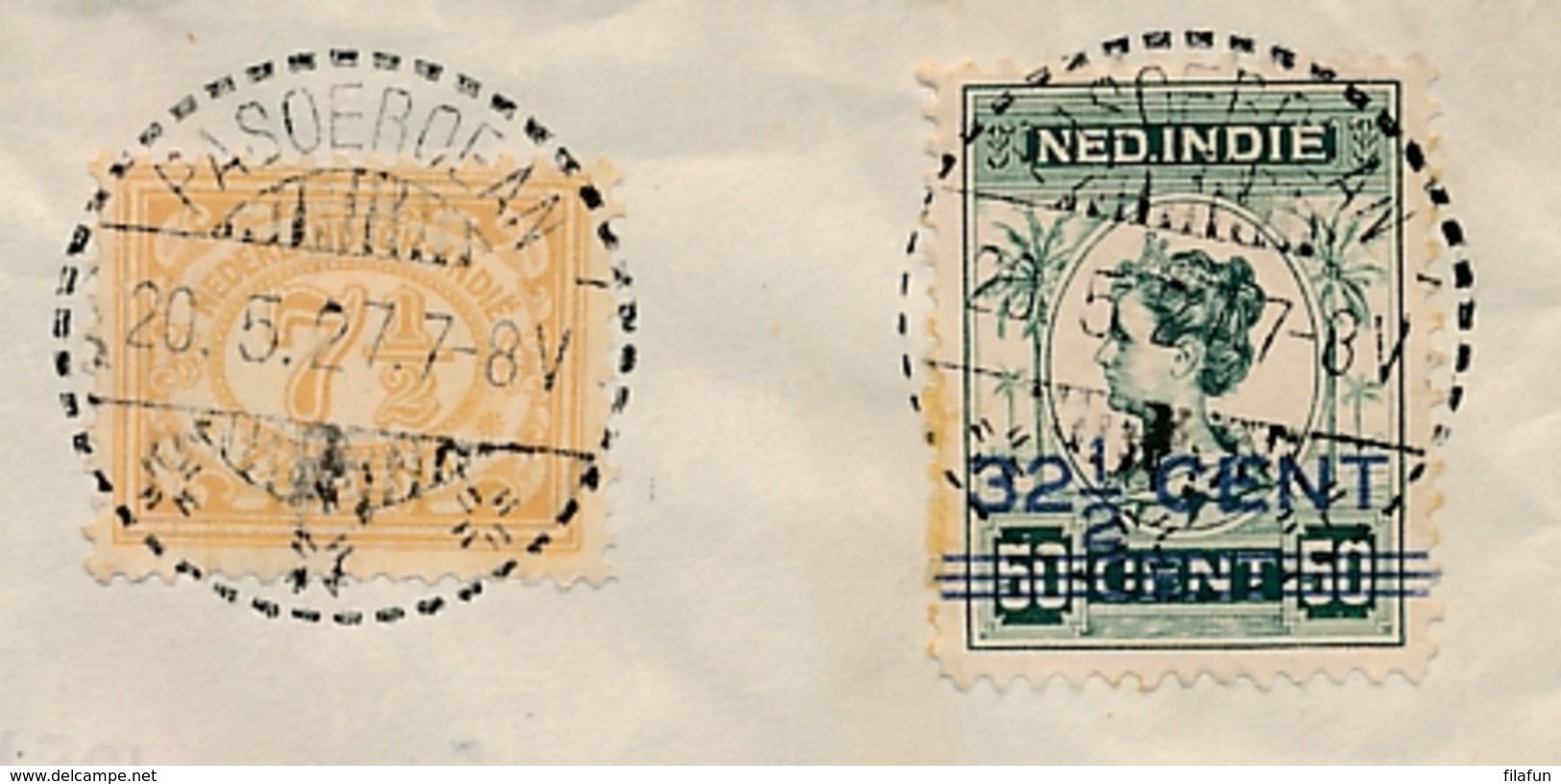 Nederlands Indië - 1927 - 32,5 Op 50 Cent Wilhelmina + 7,5 Cent Op R-Business Cover Van LB Pasoeroean Naar Luzern - Nederlands-Indië