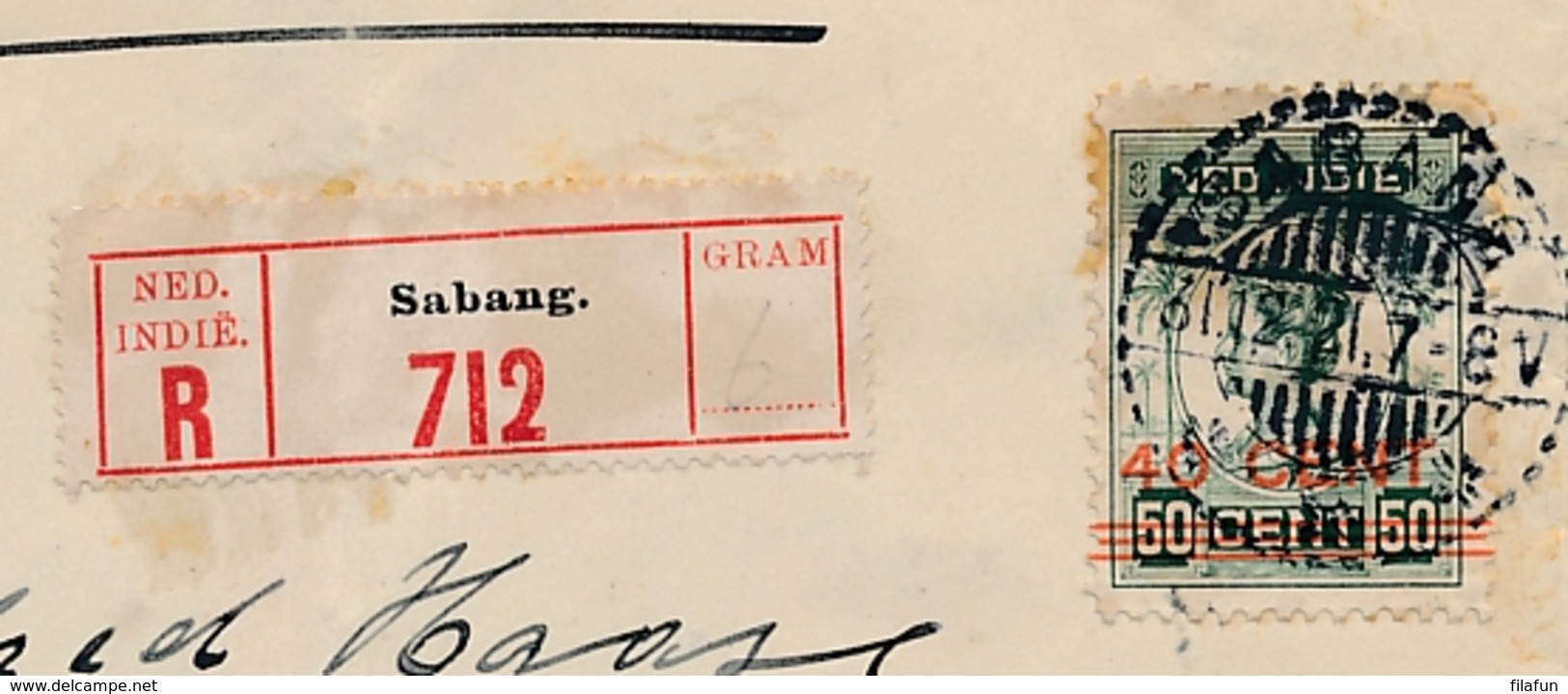 Nederlands Indië - 1921 - 40 Op 50 Cent Wilhelmina Enkelfrankering Op R-cover Van LB Sabang Naar Brandenburg - Nederlands-Indië