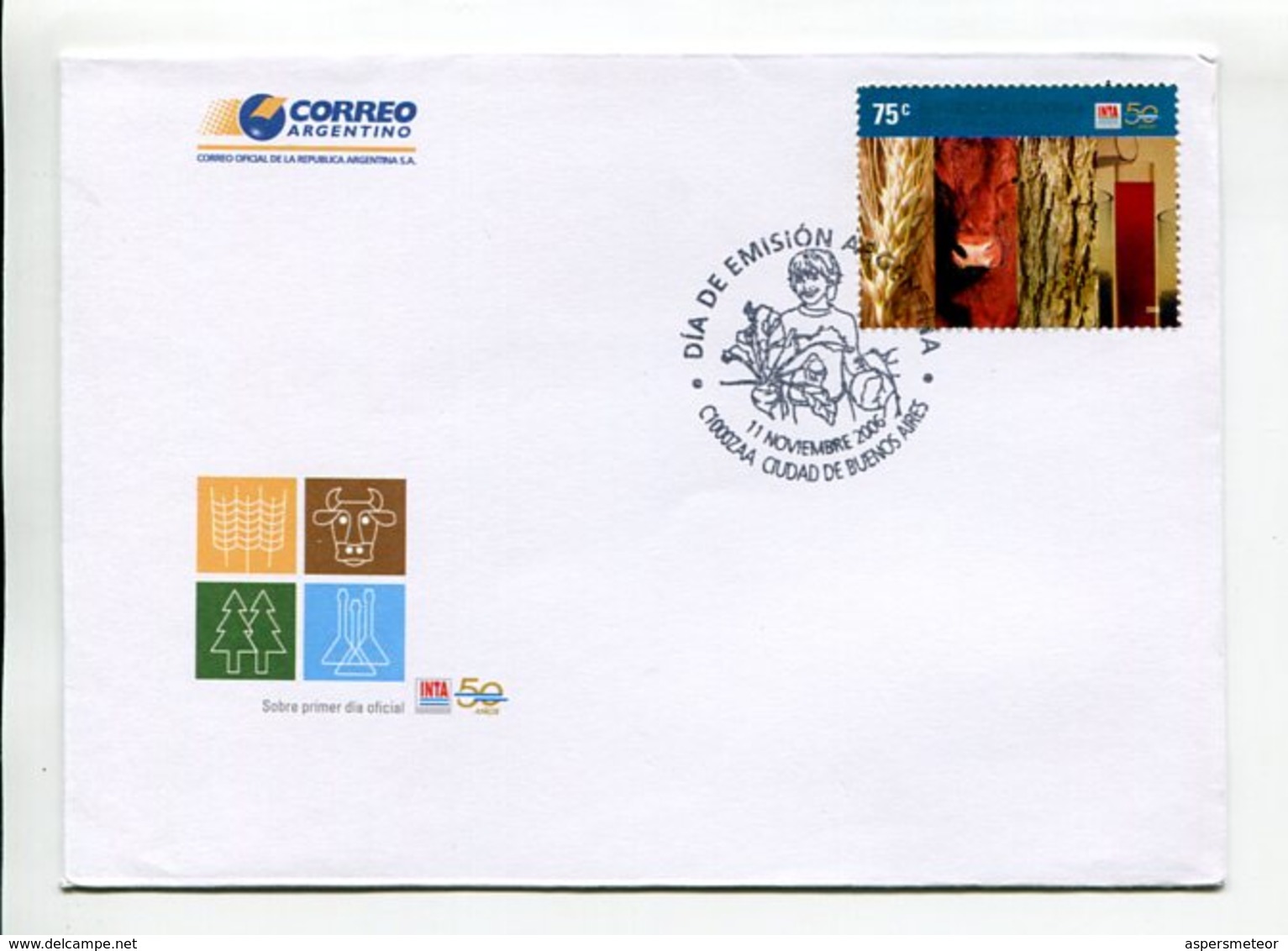 ARGENTINA - INTA 50 AÑOS 2006. SOBRE PRIMER DIA ENVELOPE FDC- LILHU - Agricultura