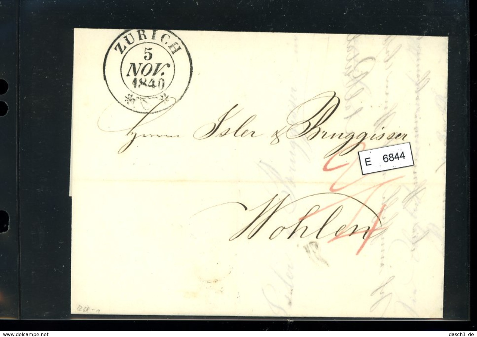 Schweiz Vorphilatelie, Brief Nach Wohlen (Aargau), Aus Zürich, 1840 - ...-1845 Prephilately