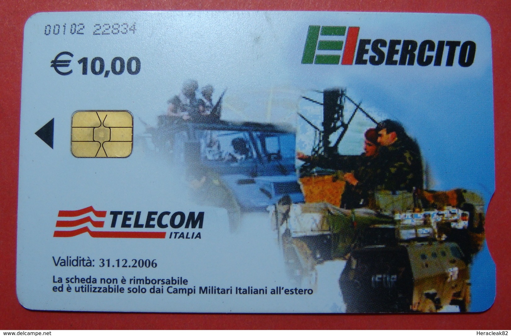 Serie 00102-22, Italian Army In Kosovo Chip Phone CARD 10 Euro Used Operator TELECOM ITALIA *Tank, Soldiers, Satellite* - Kosovo
