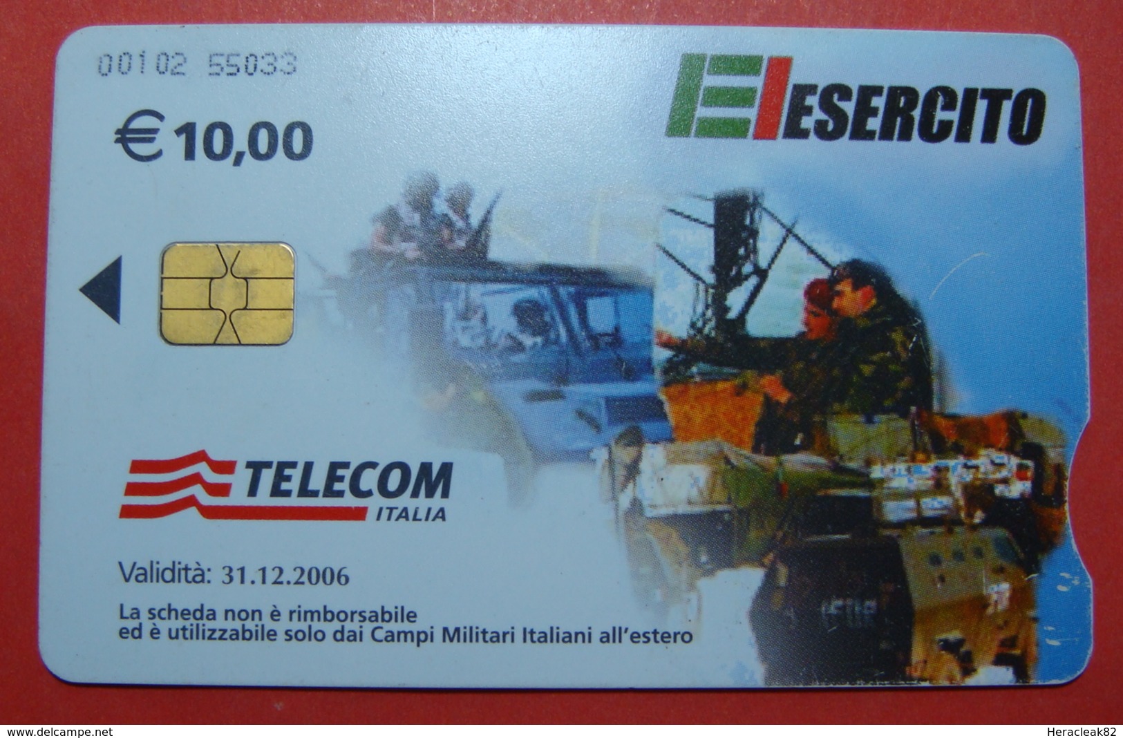 Serie 00102-55, Italian Army In Kosovo Chip Phone CARD 10 Euro Used Operator TELECOM ITALIA *Tank, Soldiers, Satellite* - Kosovo