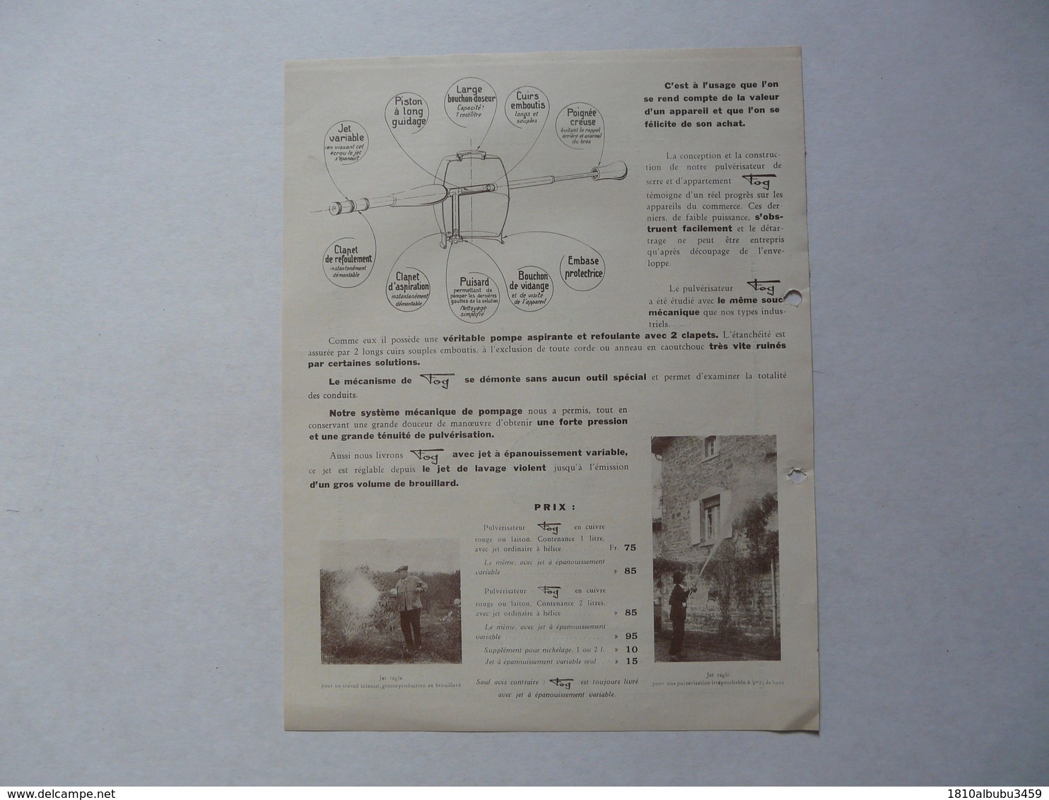 VIEUX .PAPIERS - PUBLICITE  : VERMOREL - Villefranche Sur Saône - Pulvérisateur à Main Robuste FOG - Reclame