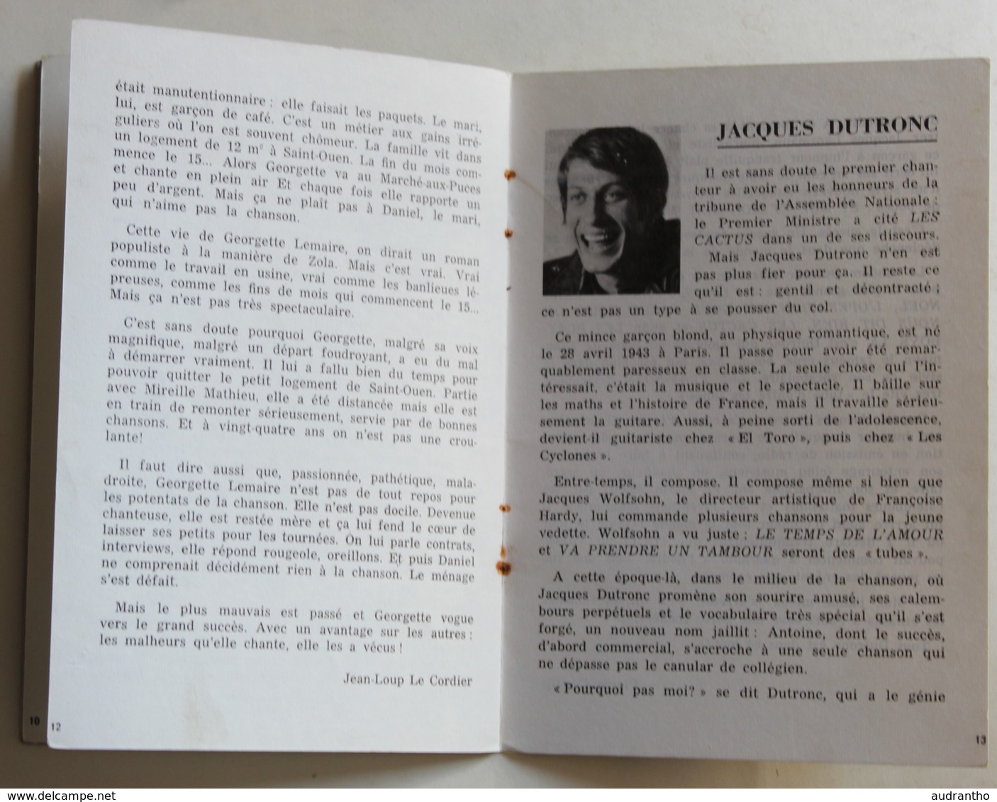 Livret années 70 Tiercé des Vedettes Jacques Dutronc Richard Antony Georgette Lemaire 3 photos couleurs