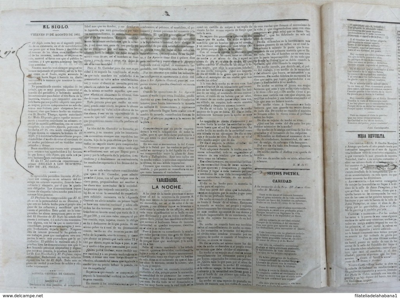 BP308 CUBA SPAIN 1862 PERIODICO EL SIGLO OLD COMPLETE NEWSPAPER 31x35cm. - Sonstige & Ohne Zuordnung