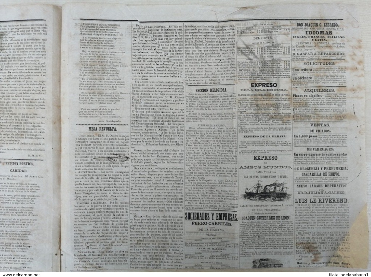 BP308 CUBA SPAIN 1862 PERIODICO EL SIGLO OLD COMPLETE NEWSPAPER 31x35cm. - Other & Unclassified