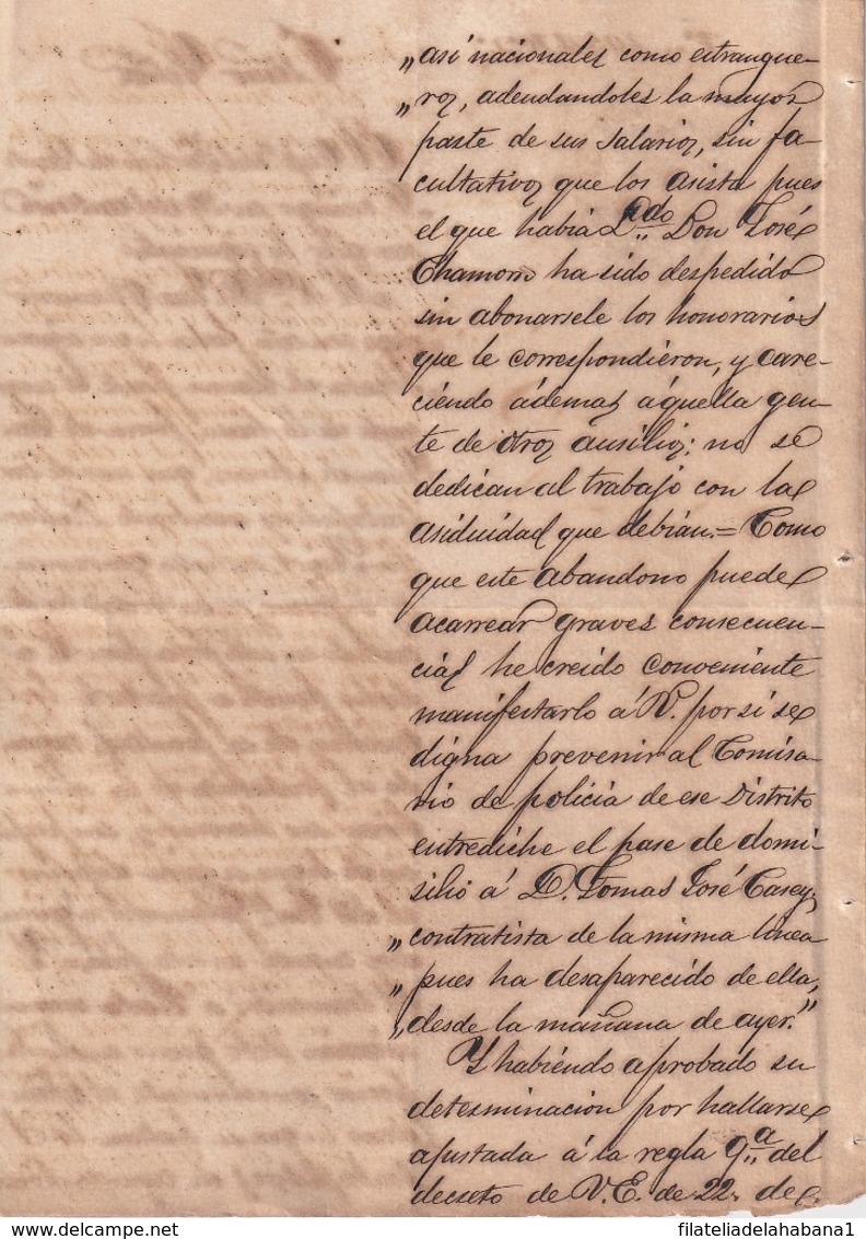 E6358 CUBA SPAIN 1859 INFORME SOBRE PROBLEMAS EN CONTRUCCION FERROCARRILSAN JUAN DE AMARO, RAILOAD TRAIN LOCOMOTIVE. - Historical Documents