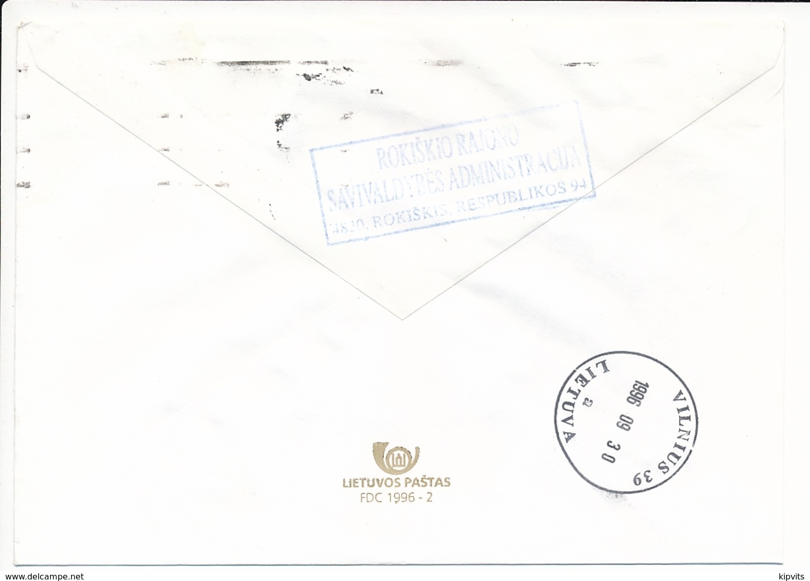 Mi 468 Solo Domestic Cover / Vytis Definitive - 28 September 1996 Rokiškis - Lithuania