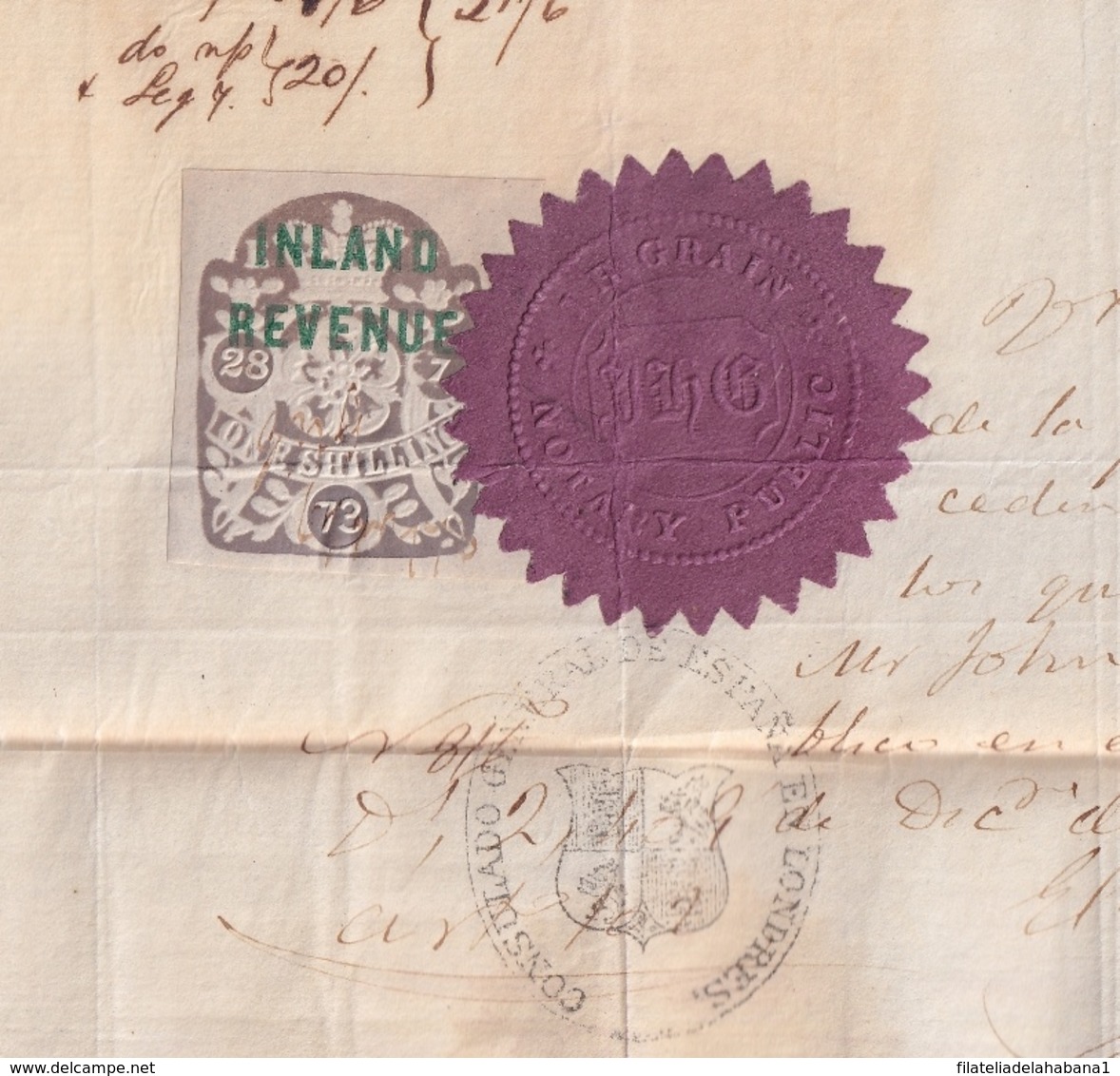 E6362 CUBA SPAIN 1873 CARTA DE PAGO DE DARTHES BANK LETTER UK REVENUE INLAND - Historical Documents