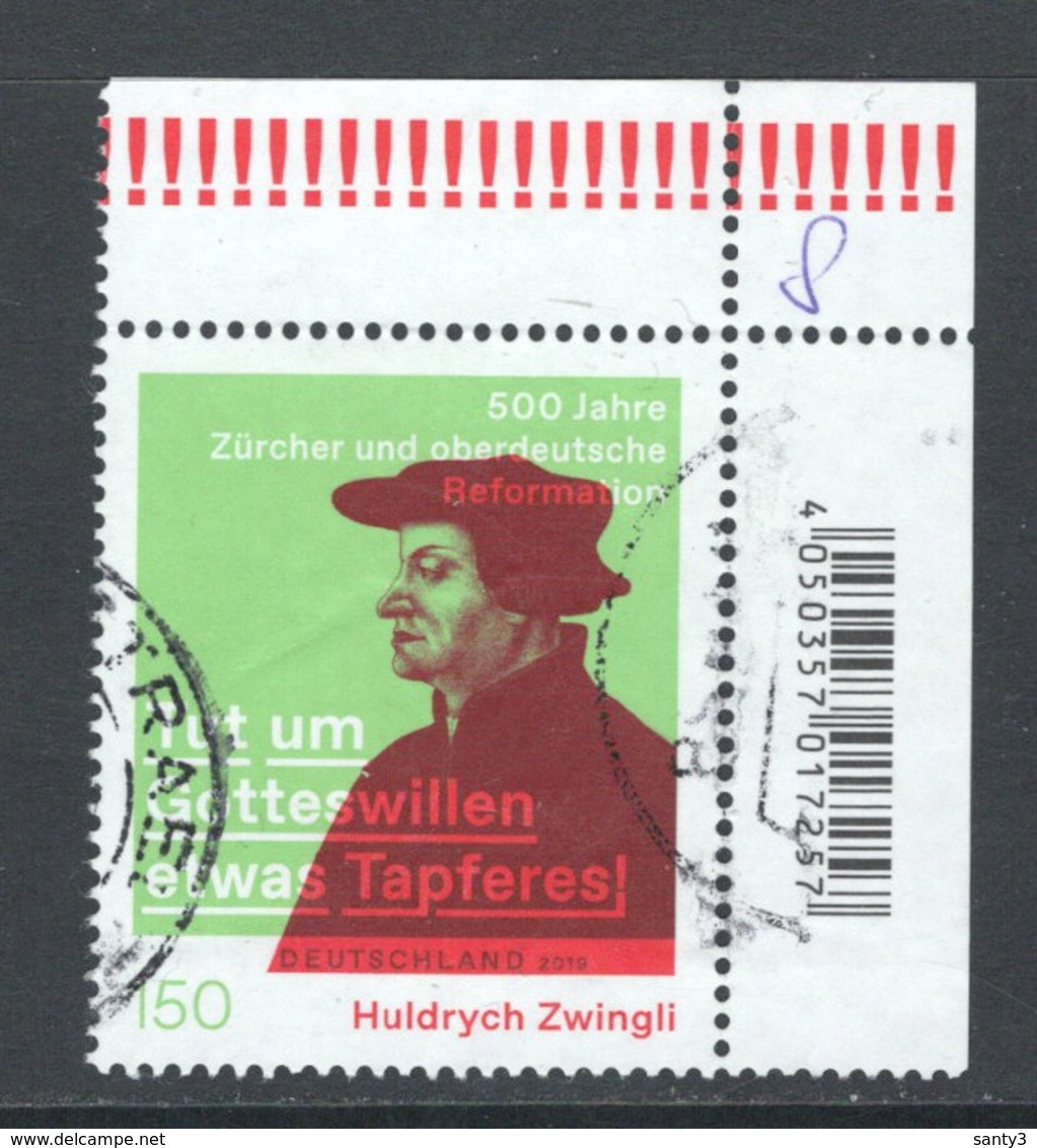 Duitsland, Mi 3464 Jaar 2019,  Huldrych Zwingli,  Hogere Waarde, Hoekblok, Prachtig Gestempeld, Zie Scan - Used Stamps