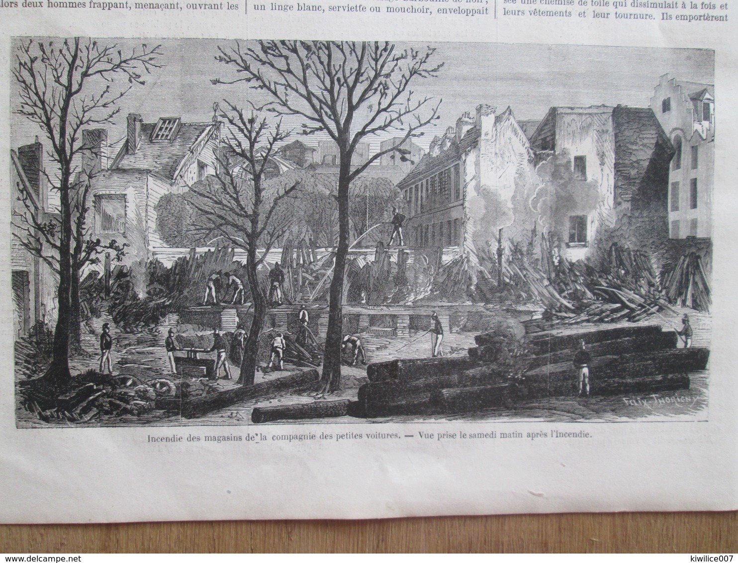 Gravure  1869 PARIS Rue Notre-Dame-Des-Champs    R VAVIN  Incendie   Des Magasins  De L Acompagnie Des Petites Voitures - Non Classés