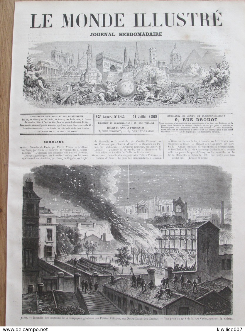 Gravure  1869 PARIS Rue Notre-Dame-Des-Champs    R VAVIN  Incendie   Des Magasins  De L Acompagnie Des Petites Voitures - Non Classés