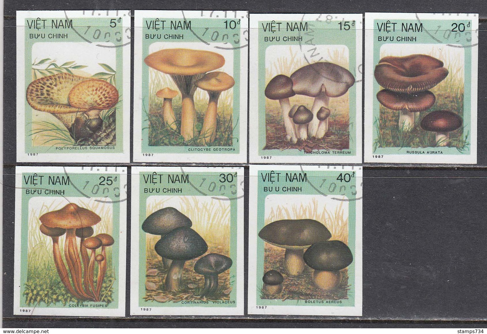 Vietnam 1987 - Mushrooms, Imperforated, Canceled - Vietnam