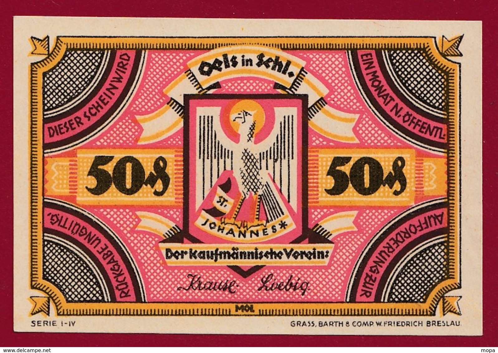 Allemagne 1 Notgeld  50 Pfenning Stadt Oels In Schlesien (Silésie  -Pologne- RARE) Dans L 'état N °4266 - Collections