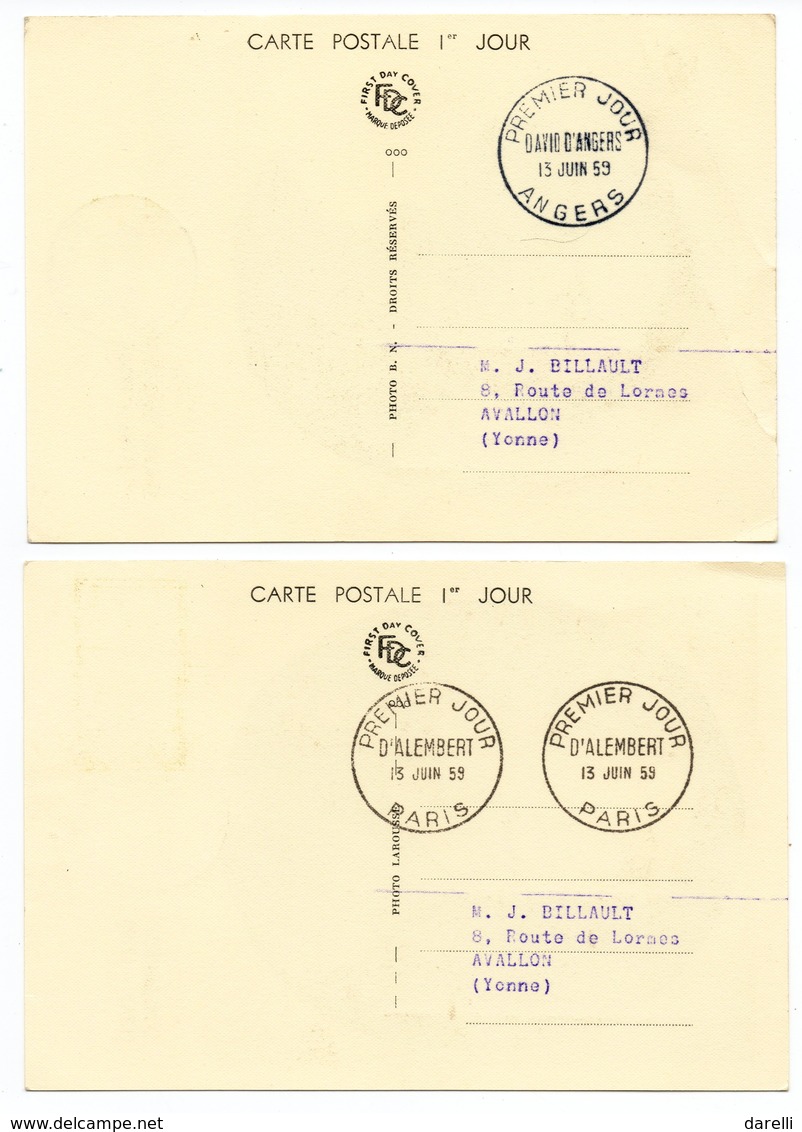 Carte Maximum 1959 -  Célébrités  Villechardouin Le Notre Jean Alembert David D'Angers Bichat Bartholdi YT 1207/1212 - 1950-1959