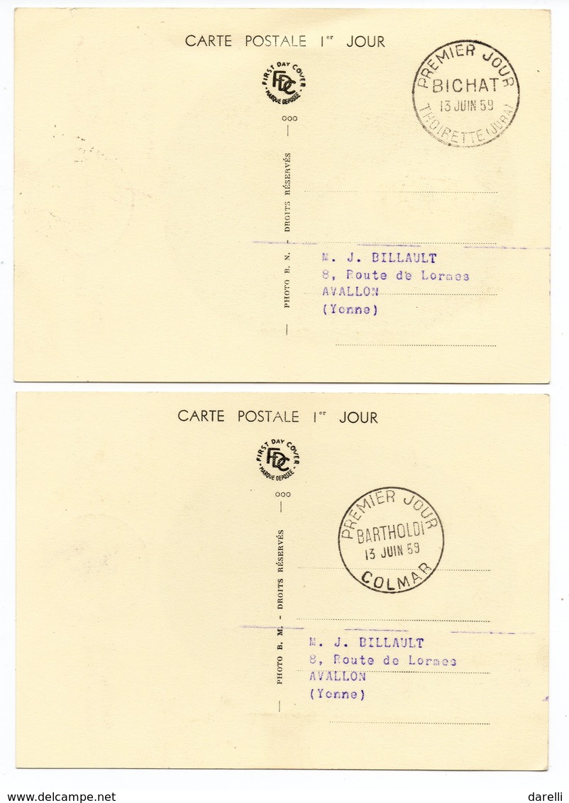 Carte Maximum 1959 -  Célébrités  Villechardouin Le Notre Jean Alembert David d'Angers Bichat Bartholdi YT 1207/1212