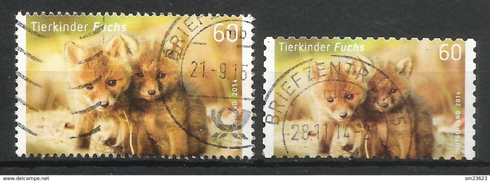 BRD 2014  Mi.Nr. 3047 + 3053 , Tierkinder - Fuchs - Selbstklebend + Nassklebend - Gestempelt / Fine Used / (o) - Gebraucht