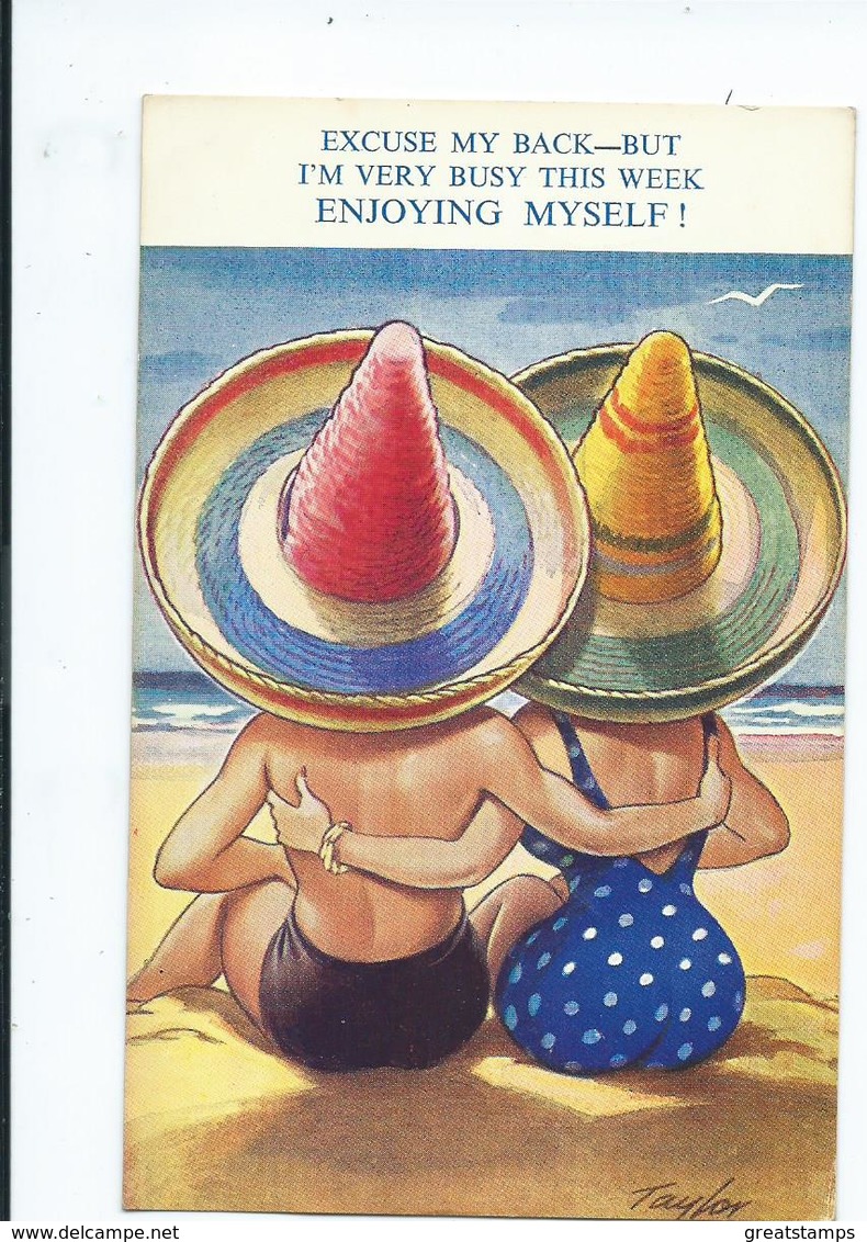 Bamforth Postcard   Number 1890 Seaside Comic Unused  Excuse My Back - Taylor