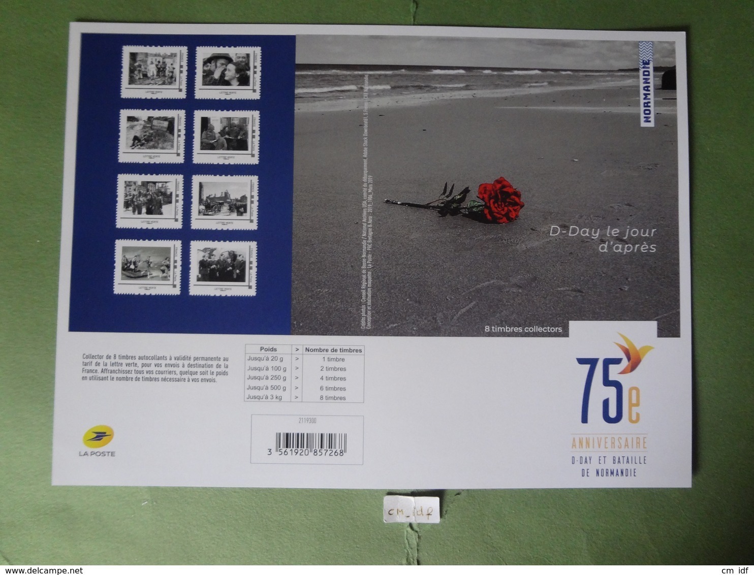 FRANCE 2019 COLLECTOR 75e ANNIVERSAIRE D-DAY ET BATAILLE DE NORMANDIE  8 Timbres Lettre Verte Autocollants - Collectors