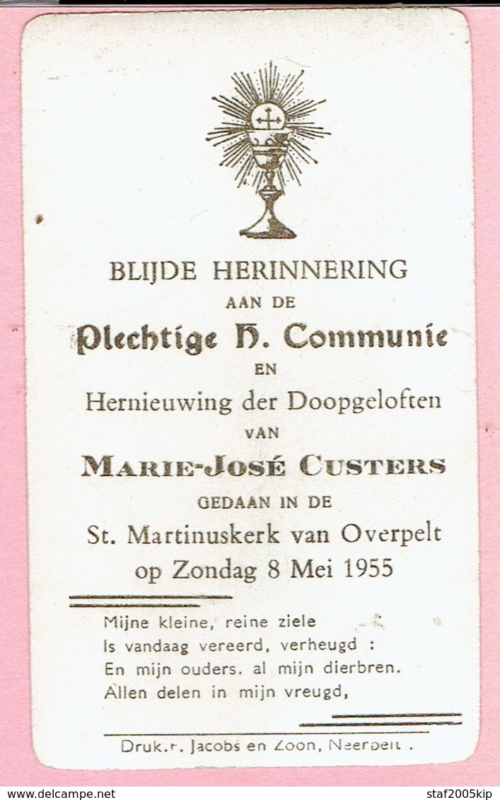 Plechtige H. Communieprentje - Marie José CUSTERS - Overpelt 1955 - Devotion Images